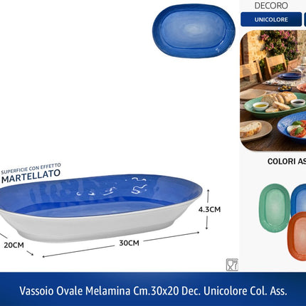 VASSOIO OVALE MELAMINA DEC.UNICOLORE COL. ASS. 30x20h cm IBCT