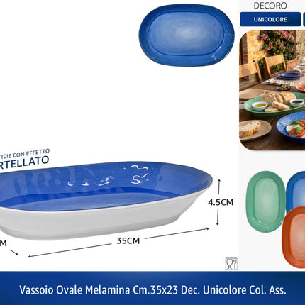 VASSOIO OVALE MELAMINA DEC.UNICOLORE COL. ASS. 35x23h cm IBCT