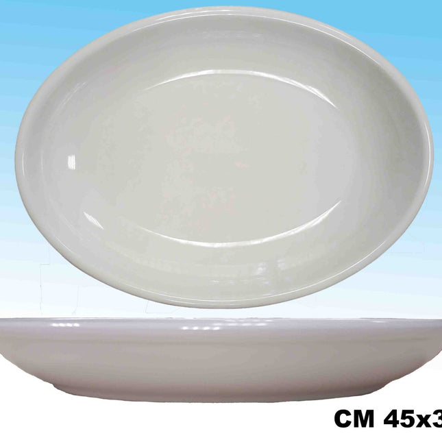 Vassoio Ovale Fondo in Melamina Bianca – Piatti da Portata per Buffet e Ristorazione 45 x 32 x 6.4h cm IBCT