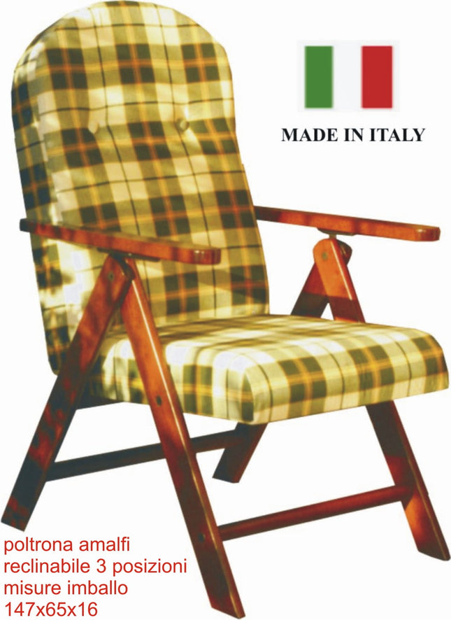 Poltrona Amalfi in Legno e Tessuto – Con o Senza Prolunga, Vari Colori, Made in Italy Maslegno