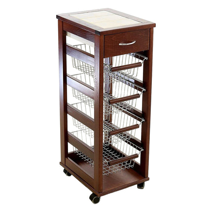 Maslegno Carrello Vesuvio Salvaspazio con Cassetto, Portapane e Porta Bottiglie Ciliegio 30x40x83cm Maslegno