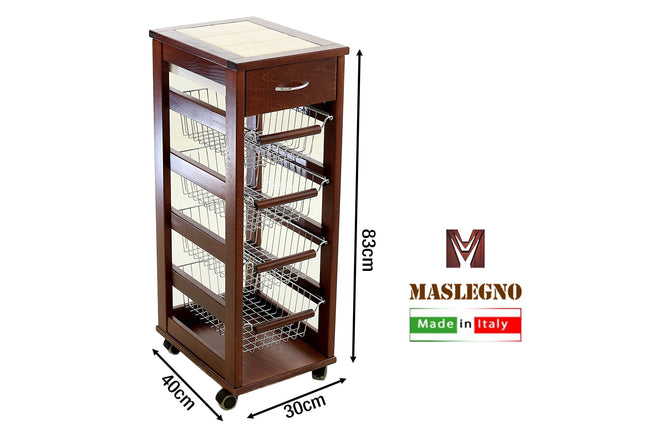 Maslegno Carrello Vesuvio Salvaspazio con Cassetto, Portapane e Porta Bottiglie Maslegno