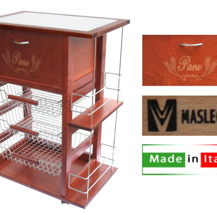 Carrello Vesuvio P/Pane + P/Bottiglie Ciliegio *-8033433380861