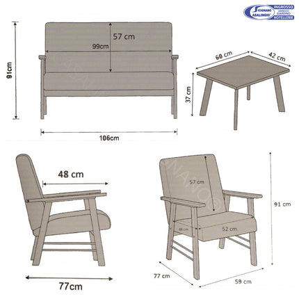 Set Ortigia Poltrone con Divano e Tavolino, 4 Posti, per Interni | 2 Colori Maslegno