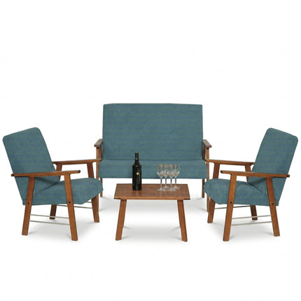 Set Ortigia Poltrone con Divano e Tavolino, 4 Posti, per Interni | 2 Colori Noce Set 2 Poltrone + Divano + Tavolino Maslegno
