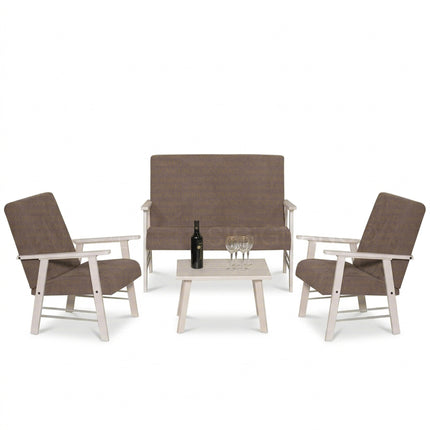 Set Ortigia Poltrone con Divano e Tavolino, 4 Posti, per Interni | 2 Colori Bianco Set 2 Poltrone + Divano + Tavolino Maslegno