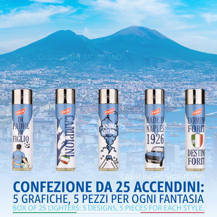 Box 25 Accendini a Pietrina Tema Napoli Sport & Calcio - Ricaricabili 5 Grafiche Polyflame