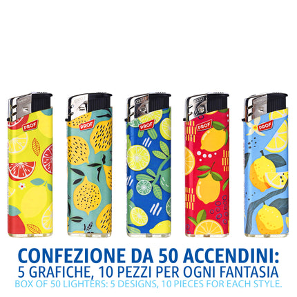 Box 50 Accendini Elettrici Ricaricabili 1 Volta - Collezione Lemons - Assortiti Polyflame
