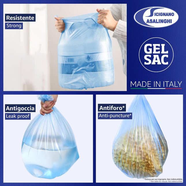 120 Sacchetti Immondizia 30L Premium Strength - 55x65cm con Legaccio - Made in Italy Anti-Goccia Gelsac