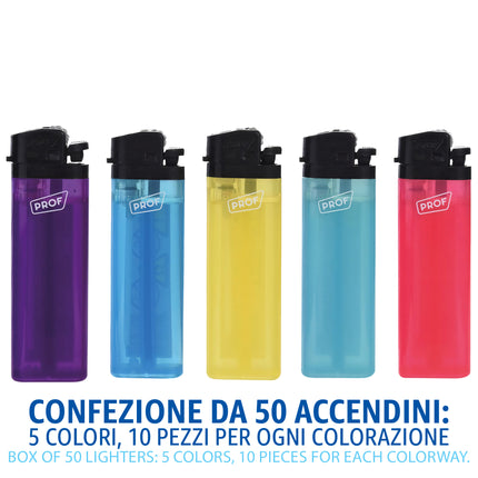 Box 50 Accendini a Pietrina Fluo Traslucidi - Fiamma Regolabile Polyflame