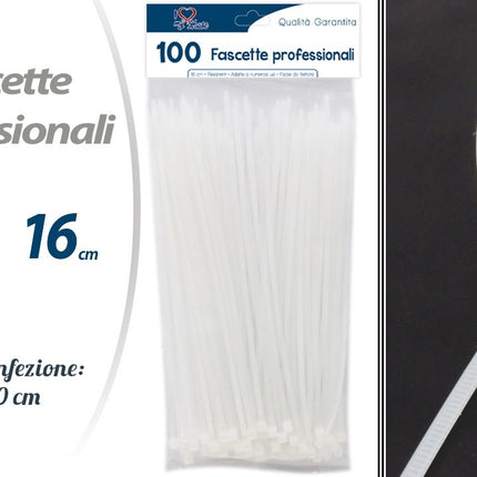 Set Fascette Professionali Bianche 100 Pezzi da 16 cm | Fascette Stringicavo per Cablaggio e Fai da Te, Misura Confezione 25x10 cm Tutto Tutto Meno Meno®