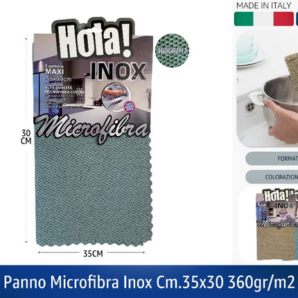 Hola! | Panno microfibra INOX 35×30 cm — 360 gr/m² - Made in Italy Hola!