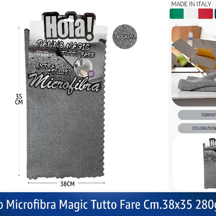Hola! | Panno microfibra "Magic" tuttofare 38×35 cm — 280 gr/m² - Made in Italy Hola!