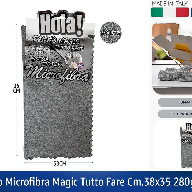 Hola! | Panno microfibra "Magic" tuttofare 38×35 cm — 280 gr/m² — Made in Italy Hola!