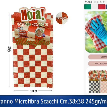 Hola! | Panno microfibra "Scacchi" 38×38 cm — 245 gr/m² - Made in Italy Hola!