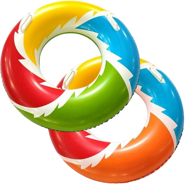 Ciambella Gonfiabile Fantasia Multicolor con Maniglie Ø90cm – Vivace e Resistente, Perfetta per Mare e Piscina, Colori Assortiti, Adatta ai Bambini dai 3+ anni