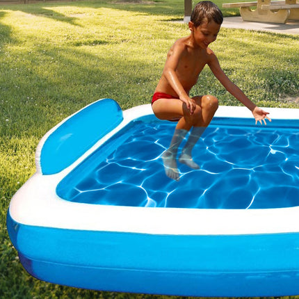 Piscine Gonfiabili Rettangolari Azzurre e Arancioni – 2 o 3 Tubi, Diverse Misure con Fondo Morbido e Cuscini Integrati