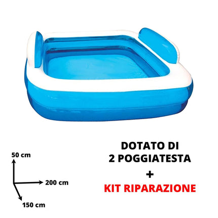 Piscine Gonfiabili Rettangolari Azzurre e Arancioni – 2 o 3 Tubi, Diverse Misure con Fondo Morbido e Cuscini Integrati