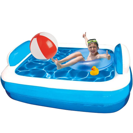Piscine Gonfiabili Rettangolari Azzurre e Arancioni – 2 o 3 Tubi, Diverse Misure con Fondo Morbido e Cuscini Integrati