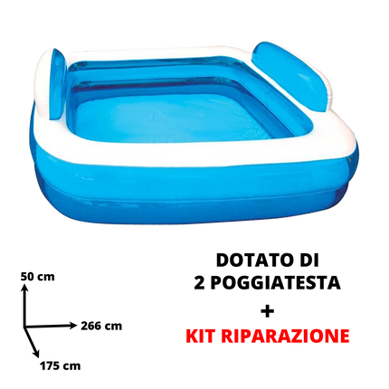 Piscine Gonfiabili Rettangolari Azzurre e Arancioni – 2 o 3 Tubi, Diverse Misure con Fondo Morbido e Cuscini Integrati