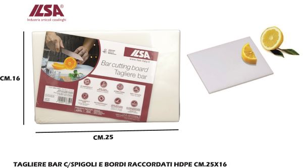 Tagliere Bianco Da Bar In Hdpe Con Spigoli E Bordi Raccordati Cm 25X17 Ilsa