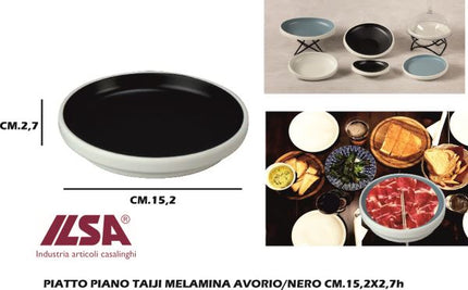 Ilsa Piatto Piano Taiji Melamina Avorio/nero Cm.15,2x2,7h Ilsa