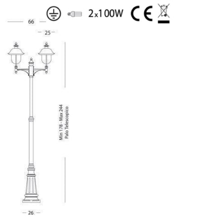Sovil Lanterna Palo Alto Due Luci E27 Linea Rustica Colore Grigio/Rame