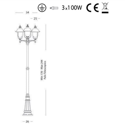 Sovil Lanterna Palo Alto Tre Luci E27 Linea Rustica Colore Grigio/Rame