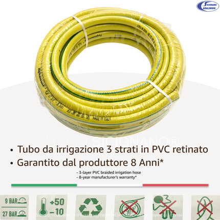 Tubo Irrigazione Giardino Professionale 5/8" (15mm) PVC 3 Strati Antialga – Made in Italy – 15m / 25m Casalinghi Sicignano