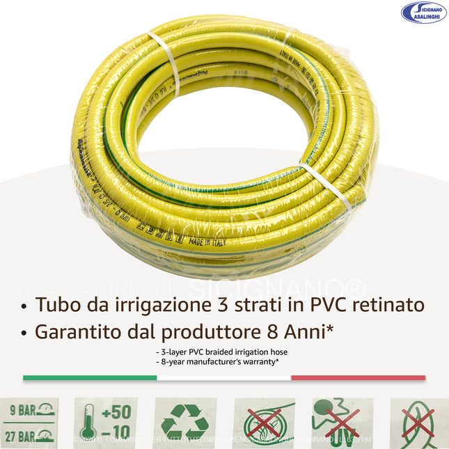 Tubo Irrigazione Giardino Professionale 5/8" (15mm) PVC 3 Strati Antialga – Made in Italy – 15m / 25m Casalinghi Sicignano