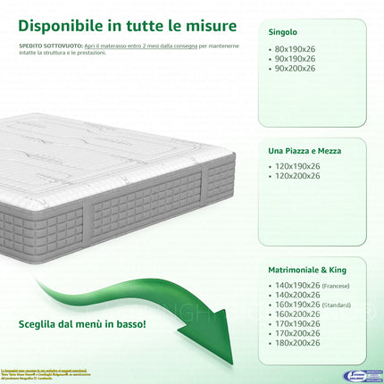 MATERASSO 'ALOE 800' AIRSPRING 800 MOLLE MEMORY ALOEFEEL SFOD. THERMIC COOL ANALLERGICO DM Casalinghi Sicignano