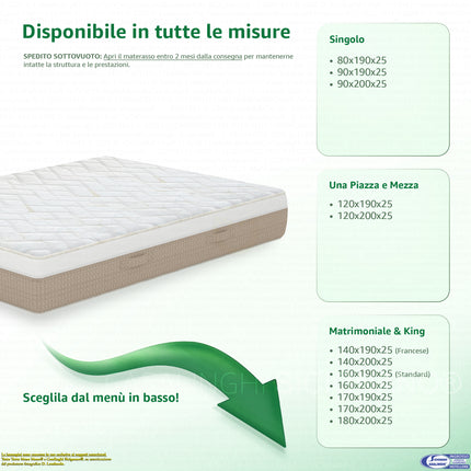 Materasso NATURA 800 Airspring 800 Molle Memory Gel Massage Sfoderabile Bamboo Anallergico Dispositivo Medico Casalinghi Sicignano