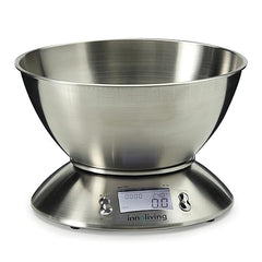 Innoliving Bilancia Elettronica Digitale da Cucina INN-127 con Grande Ciotola da 2L in Acciaio Inox, Display LCD Retroilluminato, 5kg x 1g, Funzioni Timer e Termometro Temperatura Innoliving
