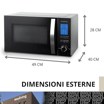 Innoliving Forno a Microonde 23 Litri INN-862S, 800W con Grill, 5 Livelli di Potenza, Funzione Scongelamento, Timer 60 Minuti, Design Elegante in Acciaio, Perfetto per Riscaldare, Cuocere e Scongelare Innoliving