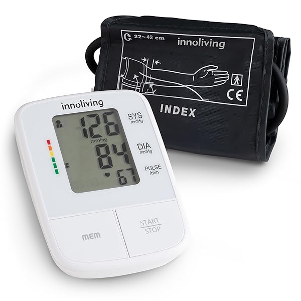 Innoliving Misuratore di Pressione da Braccio Digitale e Automatico, Display LCD Grande, Facile da Usare, Rilevazione di Pressione Sanguigna e Battito Cardiaco, Memoria Integrata (INMD-DBP-6191) Innoliving