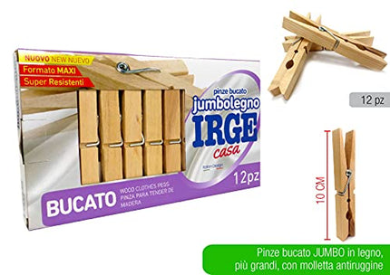 Irge Stiro Pinze Bucato Jumbo Legno 12Pz, Multicolor Irge