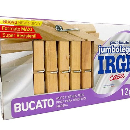 Irge Stiro Pinze Bucato Jumbo Legno 12Pz, Multicolor Irge