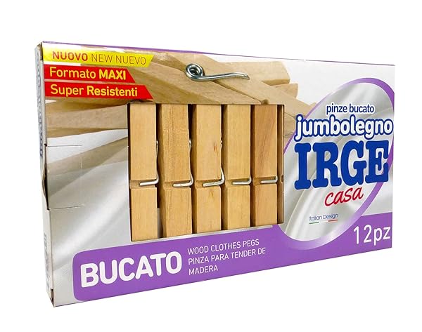 Irge Stiro Pinze Bucato Jumbo Legno 12Pz, Multicolor Irge