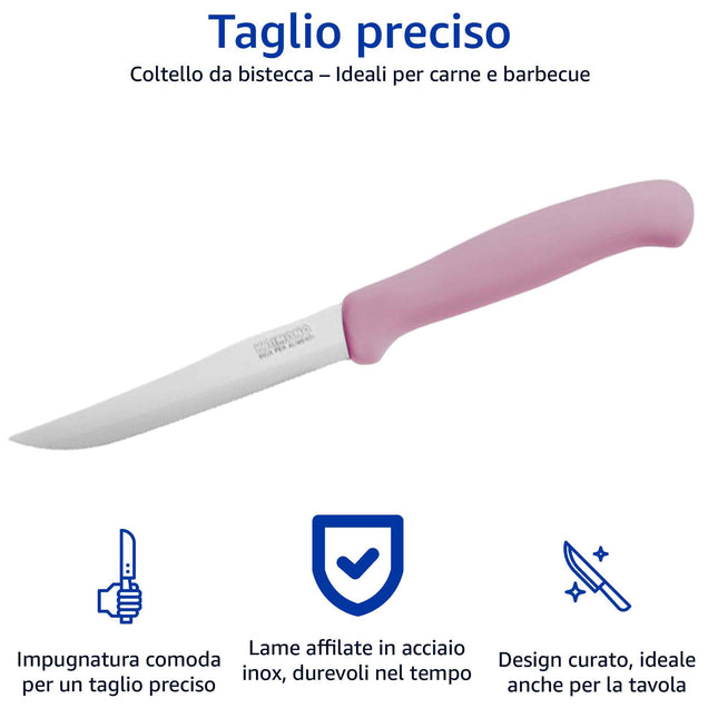 Set 6 Coltelli da Tavola e Bistecca Italicus Lama Inox, Taglio Preciso, Lavabili in Lavastoviglie, Resistenti e Duraturi