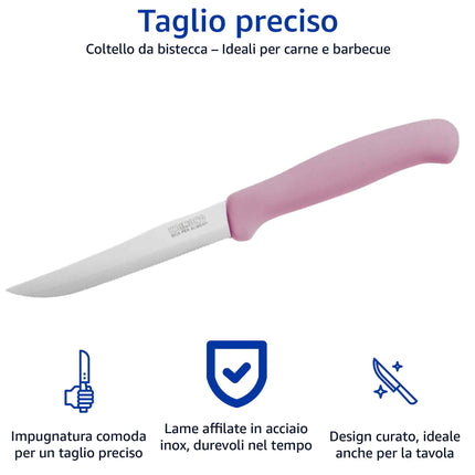 Set 6 Coltelli da Tavola e Bistecca Italicus Lama Inox, Taglio Preciso, Lavabili in Lavastoviglie, Resistenti e Duraturi Kaimano