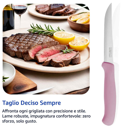 Set 6 Coltelli da Tavola e Bistecca Italicus Lama Inox, Taglio Preciso, Lavabili in Lavastoviglie, Resistenti e Duraturi