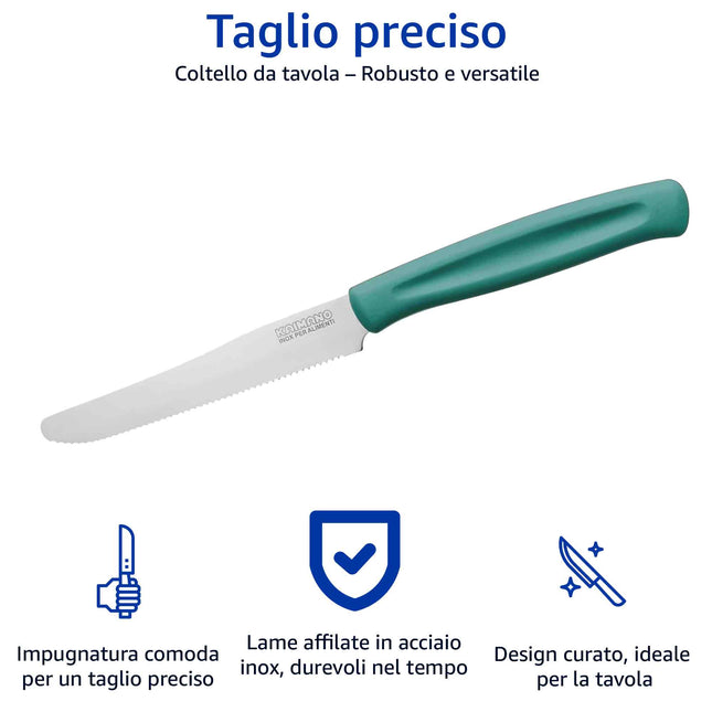 Coltelli da Tavola Dinamik 6 pz in Acciaio Inox 10,7cm con Manico in PP, Lavabili in Lavastoviglie, Taglio Preciso per Uso Alimentare
