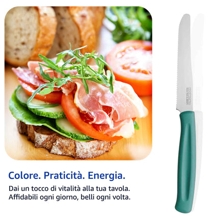 Coltelli da Tavola Dinamik 6 pz in Acciaio Inox 10,7cm con Manico in PP, Lavabili in Lavastoviglie, Taglio Preciso per Uso Alimentare