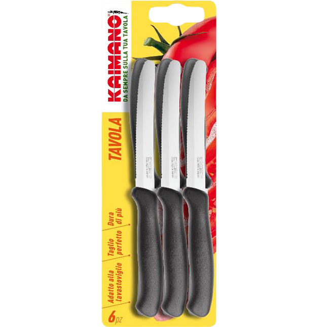 Set 6 Coltelli da Tavola e Bistecca Italicus Lama Inox, Taglio Preciso, Lavabili in Lavastoviglie, Resistenti e Duraturi Tavola Nero Kaimano