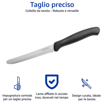 Set 6 Coltelli da Tavola e Bistecca Italicus Lama Inox, Taglio Preciso, Lavabili in Lavastoviglie, Resistenti e Duraturi