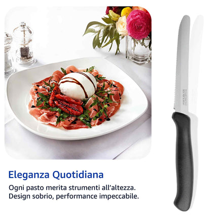 Set 6 Coltelli da Tavola e Bistecca Italicus Lama Inox, Taglio Preciso, Lavabili in Lavastoviglie, Resistenti e Duraturi