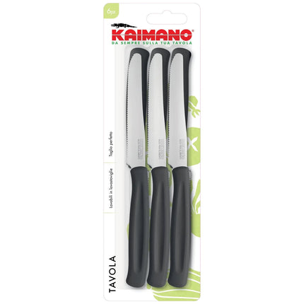 Coltelli da Tavola Dinamik 6 pz in Acciaio Inox 10,7cm con Manico in PP, Lavabili in Lavastoviglie, Taglio Preciso per Uso Alimentare Kaimano