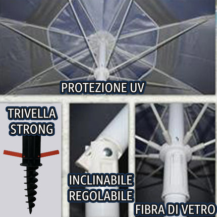 Kit Ombrellone Anti-UV Unicolor 200 cm + Picchetto e Gancio (Set Completo 3-in-1) Salmar