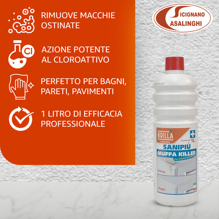 Muffa Killer 1Lt - Detergente Cloroattivo Professionale Antimuffa per Muri e Bagno - Made in Italy by La Briantina La Briantina