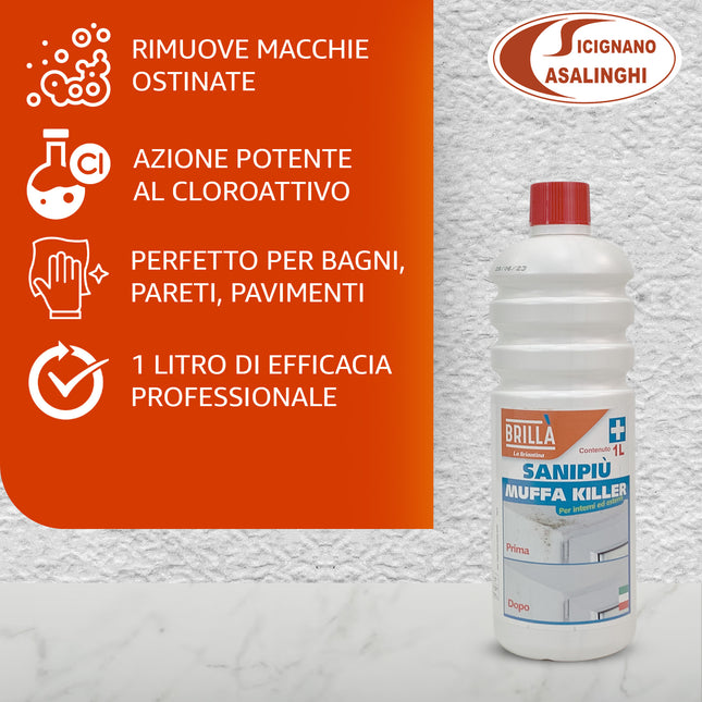 Muffa Killer 1Lt - Detergente Cloroattivo Professionale Antimuffa per Muri e Bagno - Made in Italy by La Briantina La Briantina